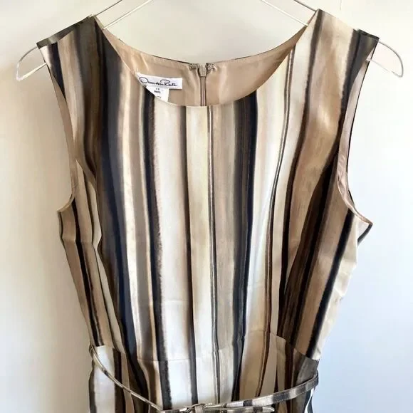 Oscar De La Rente Size 6 Sleeveless Mini Dress Belted Geometric - Picture 2 of 9